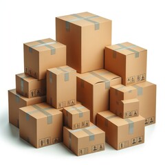 Cardboard boxes arranged on top of each other isolated on a white background