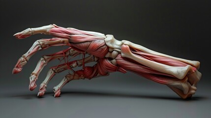 Obraz na płótnie Canvas 3D printed model of a hand with visible muscles and bones