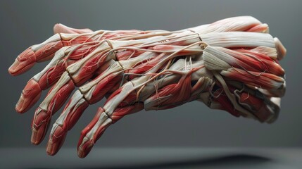 Obraz na płótnie Canvas 3D model of a hand with muscles, veins, and nerves