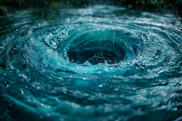 A swirling whirlpool forming in the center of a calm lake, drawing everything into its depths. Concept of aquatic vortex. Generative Ai. - Powered by Adobe