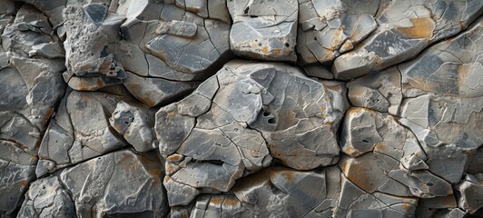 Background of limestone masonry. The surface is decorated with natural material. The wall is made of wild stone. Cracked rock textures