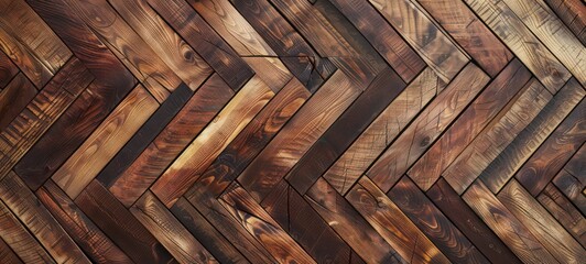 Old parquet floor with herringbone pattern. Partially charred wooden texture for background. Texture of wooden planks.