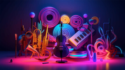 Colorful neon background dj night club party wave musically style theme abstract music festive illustration © Pickoloh