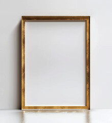 Golden Frame: Elegant Empty Picture Frame on White Background
