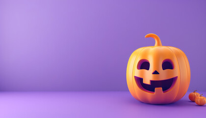 three dimensional cartoon happy pumpkin jack-o'-lantern with small pumpkin on side