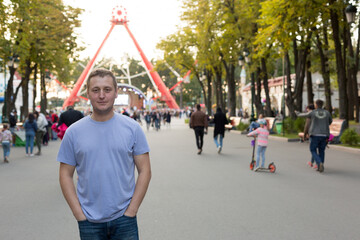 Ukraine Kharkov, a man walks in the central park of the city