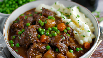 Traditional irish beef stew with mashed potatoes