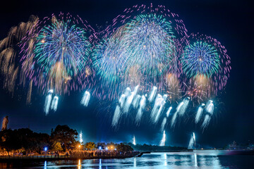 A 30 minutes' celebration fireworks of the Double Tenth National Birthday at Yu Guang Island besides the Anping Harbor in Tainan City, southern Taiwan.