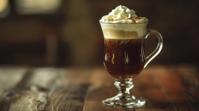 Traditional irish coffee in elegant glass