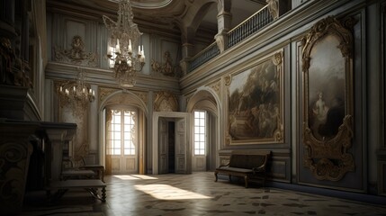 Design of a cozy living room interior in a modern Baroque style. AI generated. - obrazy, fototapety, plakaty