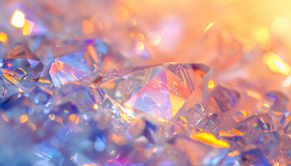 shimmering crystal surface with rainbow light refraction and brilliant bokeh effect - obrazy, fototapety, plakaty
