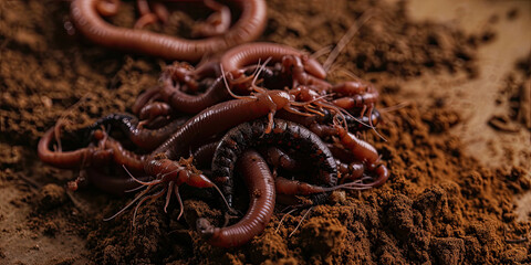 A close-up of earthworms burrowing through rich soil, 🪱🌿 Vital soil aerators and nutrient recyclers, fostering healthy gardens and ecosystems! #NatureAtWork