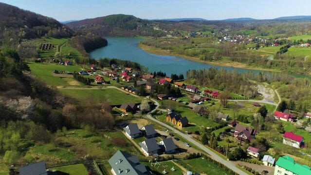 Houses On A Hill In Solina Bieszczady Aerial Poland