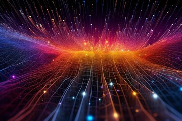 Fototapeta premium Intricate Web of Fiber Optic Cables Transmitting Data Signals 
