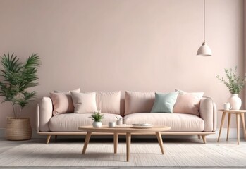 minimalist interior in pastel colors. Scandinavian style interior. 3D illustration