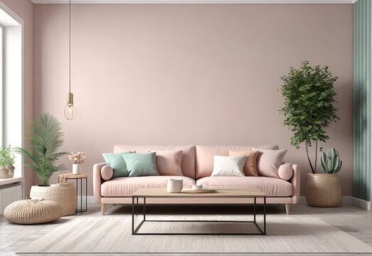 Fototapeta minimalist interior in pastel colors. Scandinavian style interior. 3D illustration