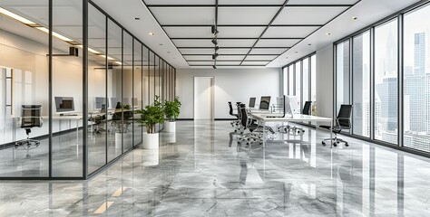 Modern Office Interior with Sleek Furniture and Technology, Bright and Spacious Design