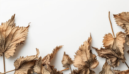 Dried Maple Leaves Frame with Copy Space, Autumnal Flat Lay Concept, with copy space