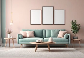 minimalist interior in pastel colors. Scandinavian style interior. 3D illustration