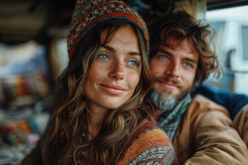Hippie lifestyle in the 60s 70s, embracing individuality colorful clothing, carefree living, joyful pursuits, wanderlust, rural homesteads, vibrant tapestry of self-expression and communal harmony.