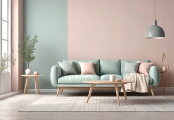 minimalist interior in pastel colors. Scandinavian style interior. 3D illustration