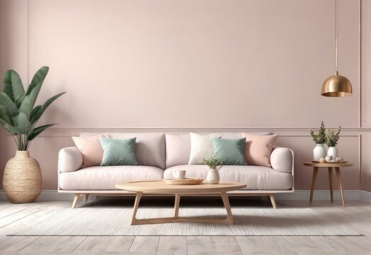Fototapeta minimalist interior in pastel colors. Scandinavian style interior. 3D illustration