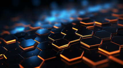 Obraz premium Hexagonal Pattern Background with Neon Blue Glow and Dark Atmosphere
