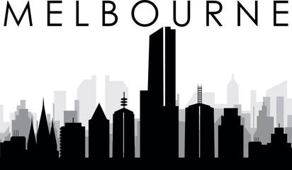 Fototapeta premium Black cityscape skyline panorama with gray misty city buildings background of MELBOURNE, AUSTRALIA
