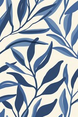 Timeless Elegance Blue Leaves Pattern on White Background for Classic Design