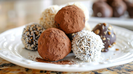 Assorted chocolate truffles on plate