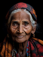Portrait of Indian old woman. Generative AI.