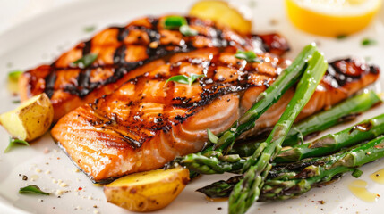 Grilled salmon with asparagus and potatoes