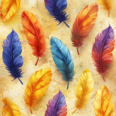 Colorful feathers seamless pattern