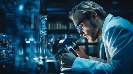 Scientist working in laboratory. Generative AI.