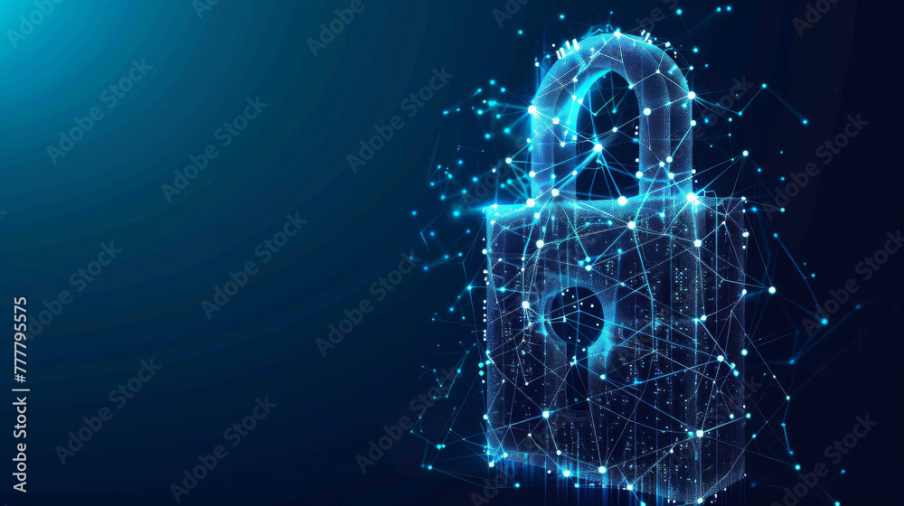 Poster Digital padlock on cybersecurity background
