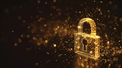 Digital padlock shimmering with cybersecurity concept