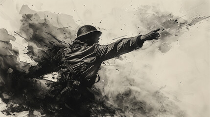Soldier Holding Gun in Painting - obrazy, fototapety, plakaty