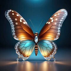 Diseño 3d mariposa de cristal  - obrazy, fototapety, plakaty