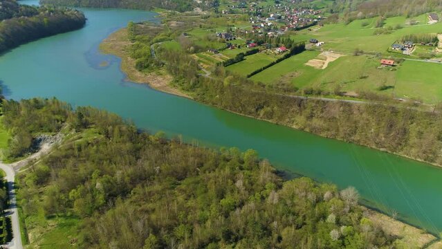 San River In Solina Bieszczady Aerial Poland