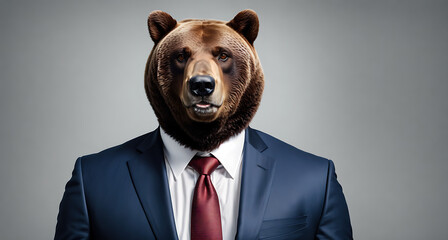 A bear wearing a suit and tie.
