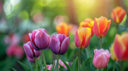 Radiant spring tulips bathed in sunshine