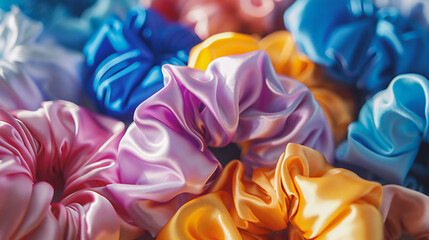 Colorful fabric background. Close up of colorful satin fabric.
