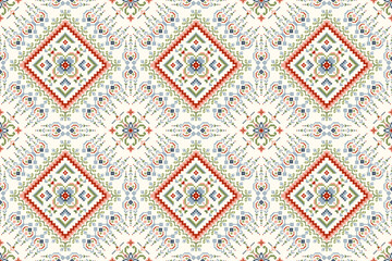 Geometric ethnic oriental seamless pattern on white background vector illustration.floral pixel art concept