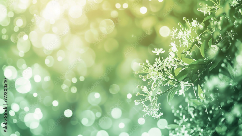 Poster fresh spring foliage with bokeh