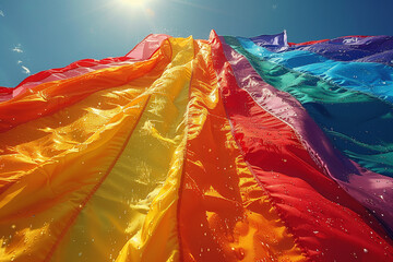 Happy Pride Celebration Parade in June with LGBTQ+ Community. Rainbow Flags and Colors.