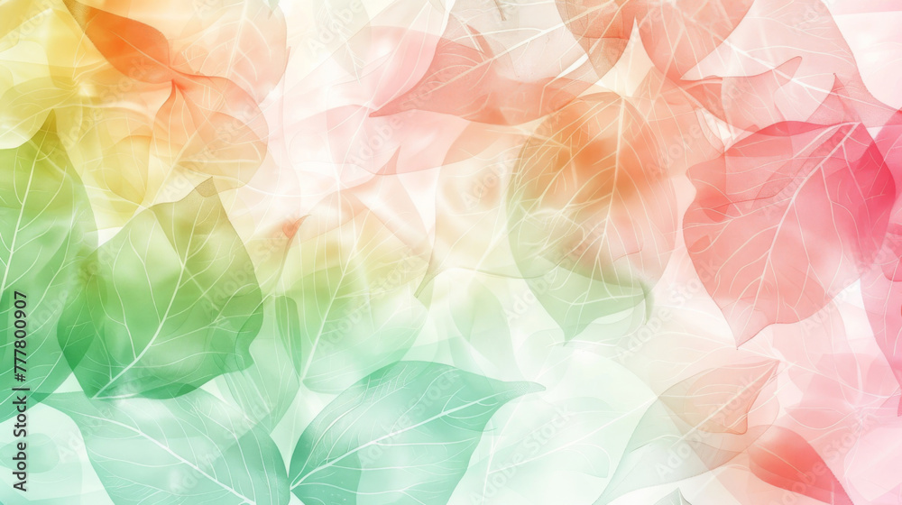 Poster soft-hued, abstract background featuring overlapping spring leaves