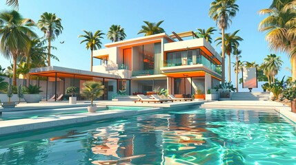 Tropical modern villa with swimming pool, Contemporary luxury Home Exterior design