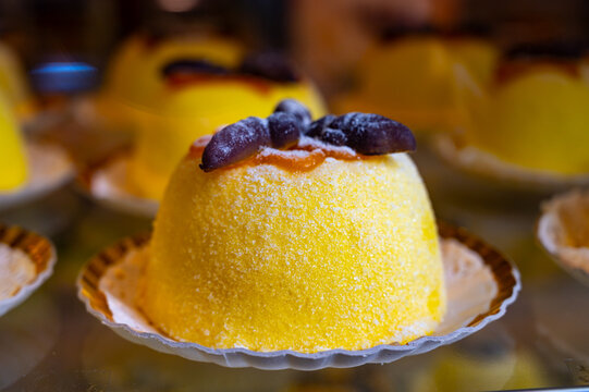 Polenta e Osei di Bergamo Alta most renowned sweet specialty of Bergamo&rsquo;s cuisine, made from sponge cake, chocolate, butter, hazelnut creams and rum