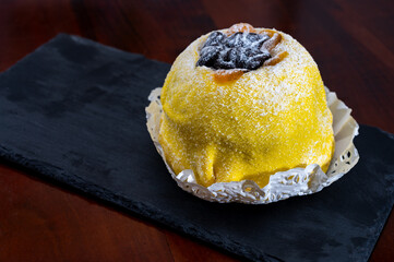 Polenta e Osei di Bergamo Alta most renowned sweet specialty Bergamo’s cuisine, made from sponge...