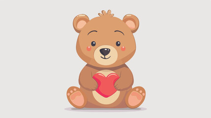 Obraz na płótnie Canvas Cartoon baby bear holding red heart flat vector isolated